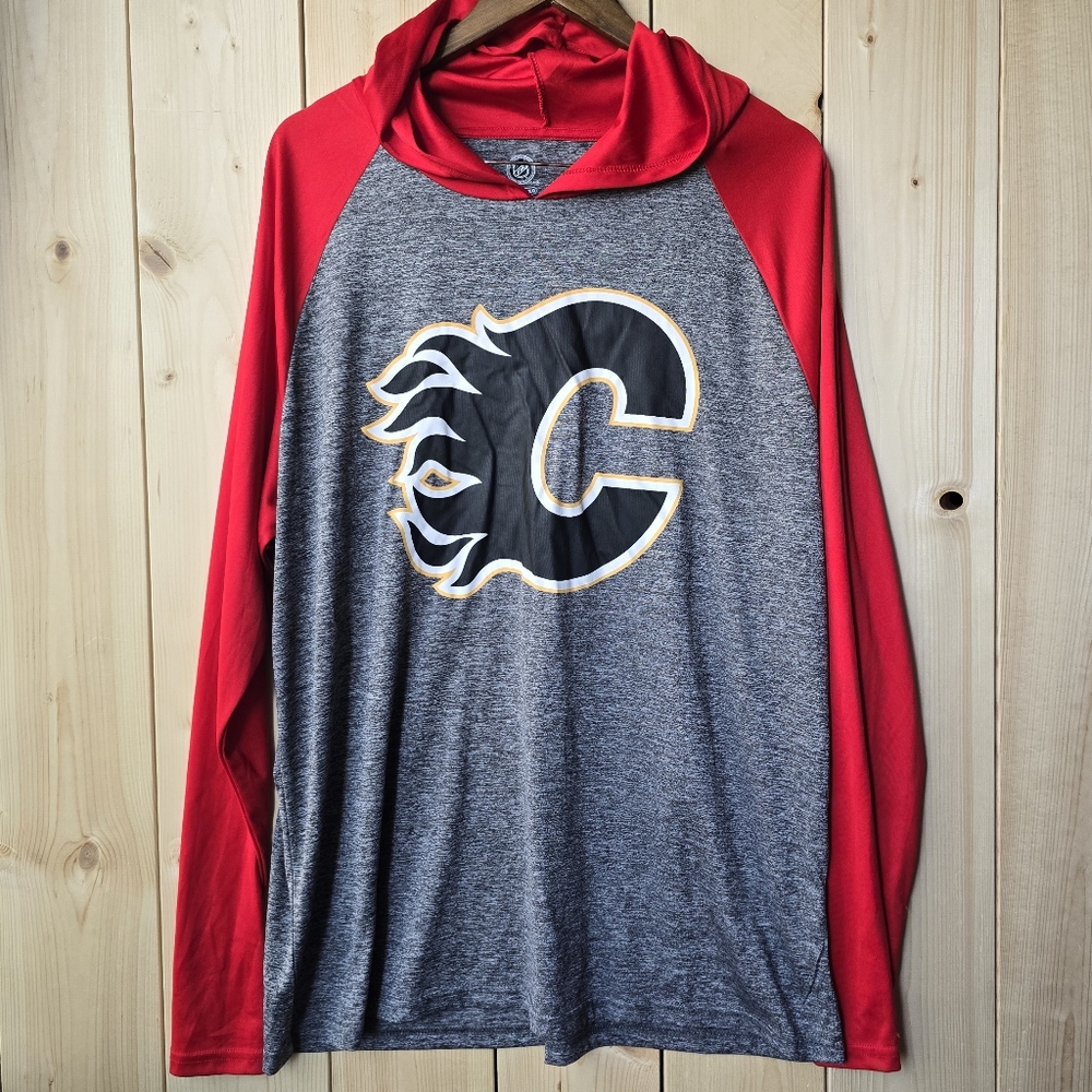 NHL Calgary Flames Polyester Pullover Hockey Hoodie Mens XL